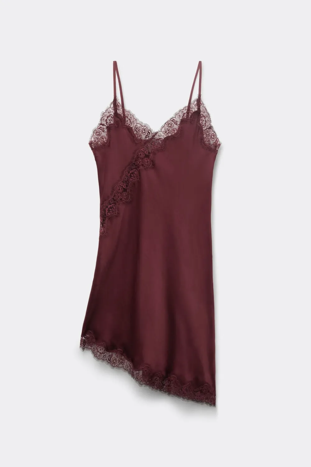 Halki / Babydoll|Spódnice /Sukienki>Intimissimi Asymetryczna Halka z Satyny Wiskozowej z Koronką burgundia - 028k - dark burgundy