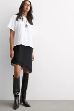 Halki / Babydoll|Spódnice /Sukienki>Intimissimi Asymetryczna Halka z Satyny Wiskozowej z Koronką czarny - 019 - czarny