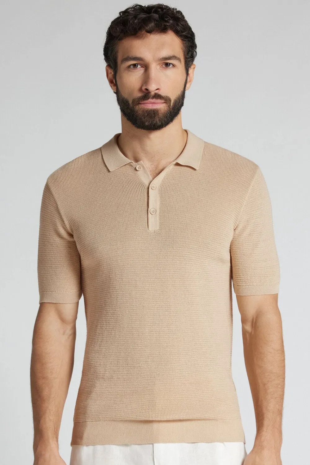 T-shirty|Polo>Intimissimi Ażurowa Męska Koszulka Polo 100% Bawełny naturalny - 507j - naturale