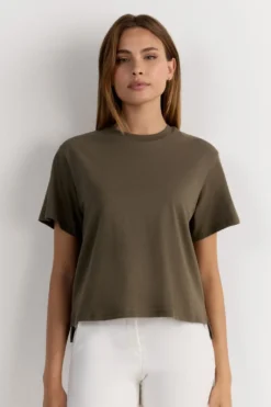 T-shirty|Bawełna>Intimissimi Bawełniana Bluzka z Krótkim Rękawem o Pudełkowym Kroju zielony - 660j - safari green