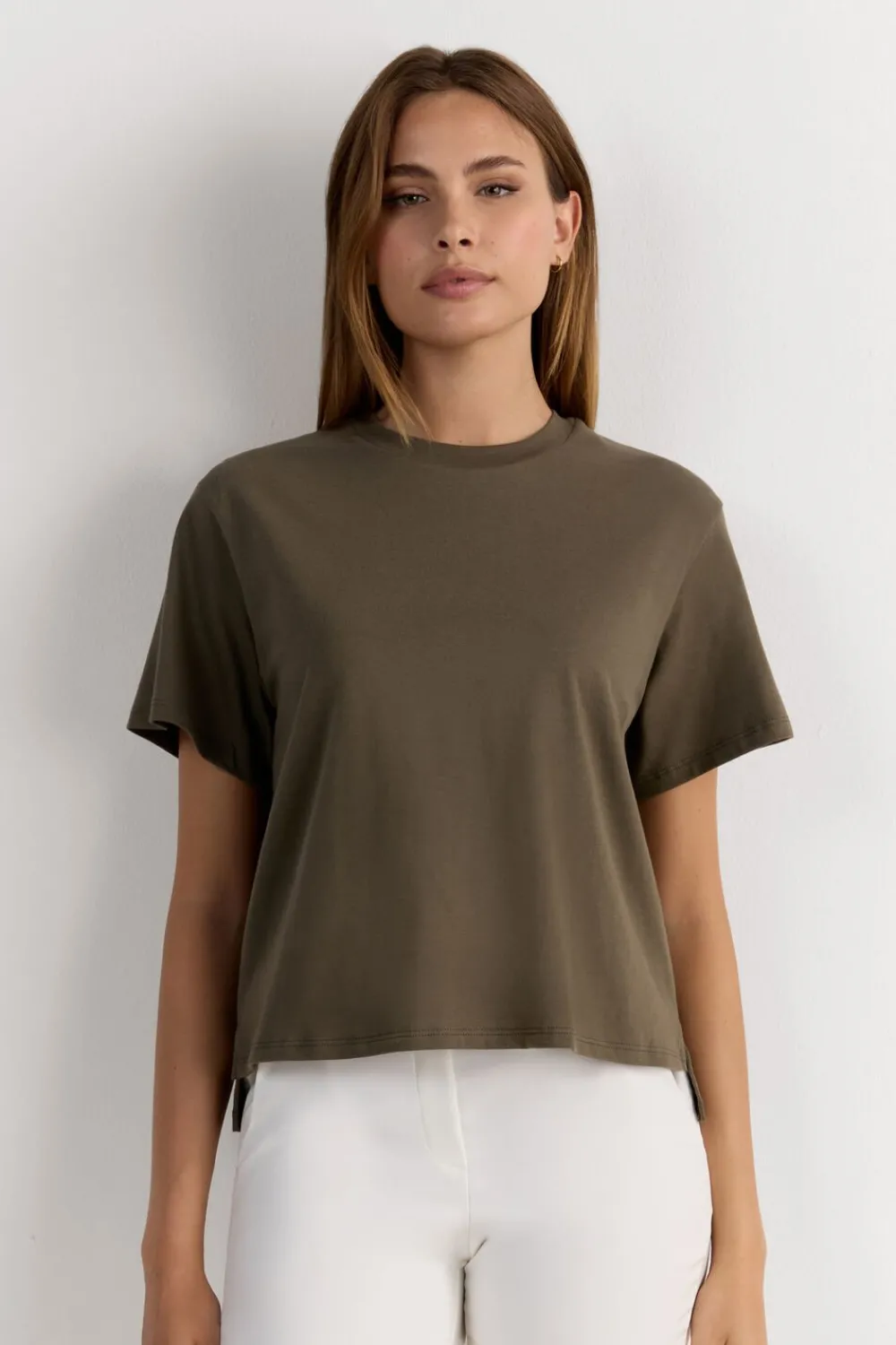 T-shirty|Bawełna>Intimissimi Bawełniana Bluzka z Krótkim Rękawem o Pudełkowym Kroju zielony - 660j - safari green