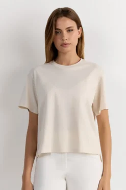 T-shirty|Bawełna>Intimissimi Bawełniana Bluzka z Krótkim Rękawem o Pudełkowym Kroju biały - 659j - dusty white