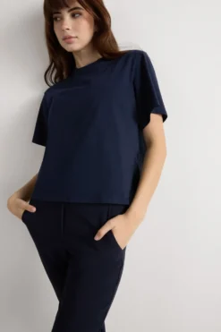 T-shirty|Bawełna>Intimissimi Bawełniana Bluzka z Krótkim Rękawem o Pudełkowym Kroju niebieski - 1467 - intensywny niebieski