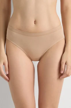 Figi|Bokserki>Intimissimi Bawełniane Figi z Gumką Średni Stan naturalny - 044 - honey
