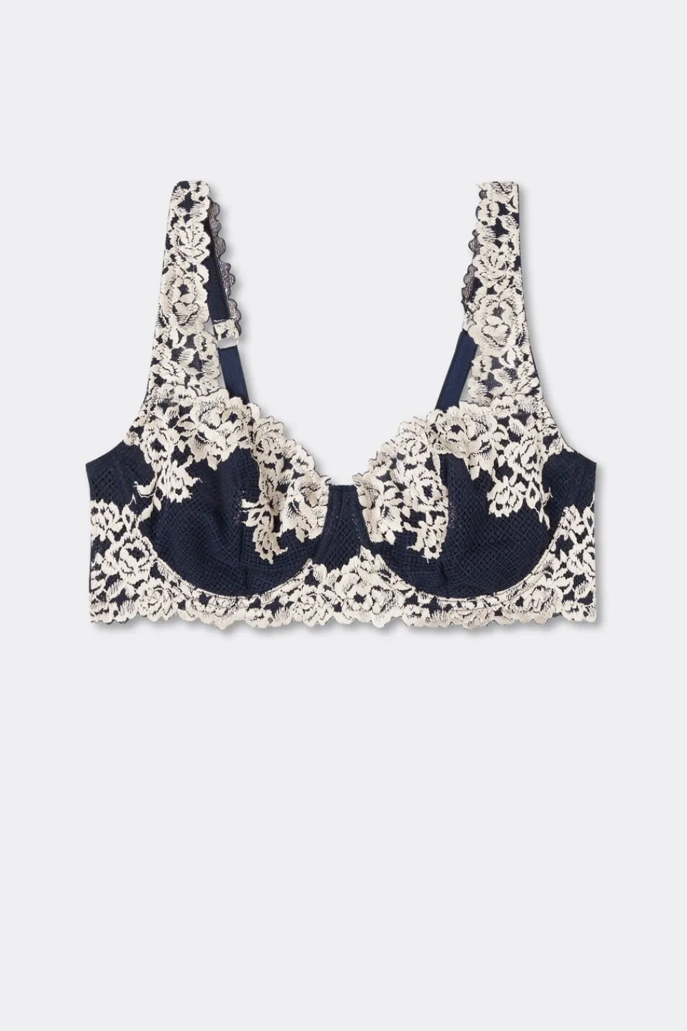 Balkonetki|Z Fiszbinami>Intimissimi Biustonosz Balkonetka Daniela Pretty Flowers kremowy - 347i - blu intenso/vaniglia