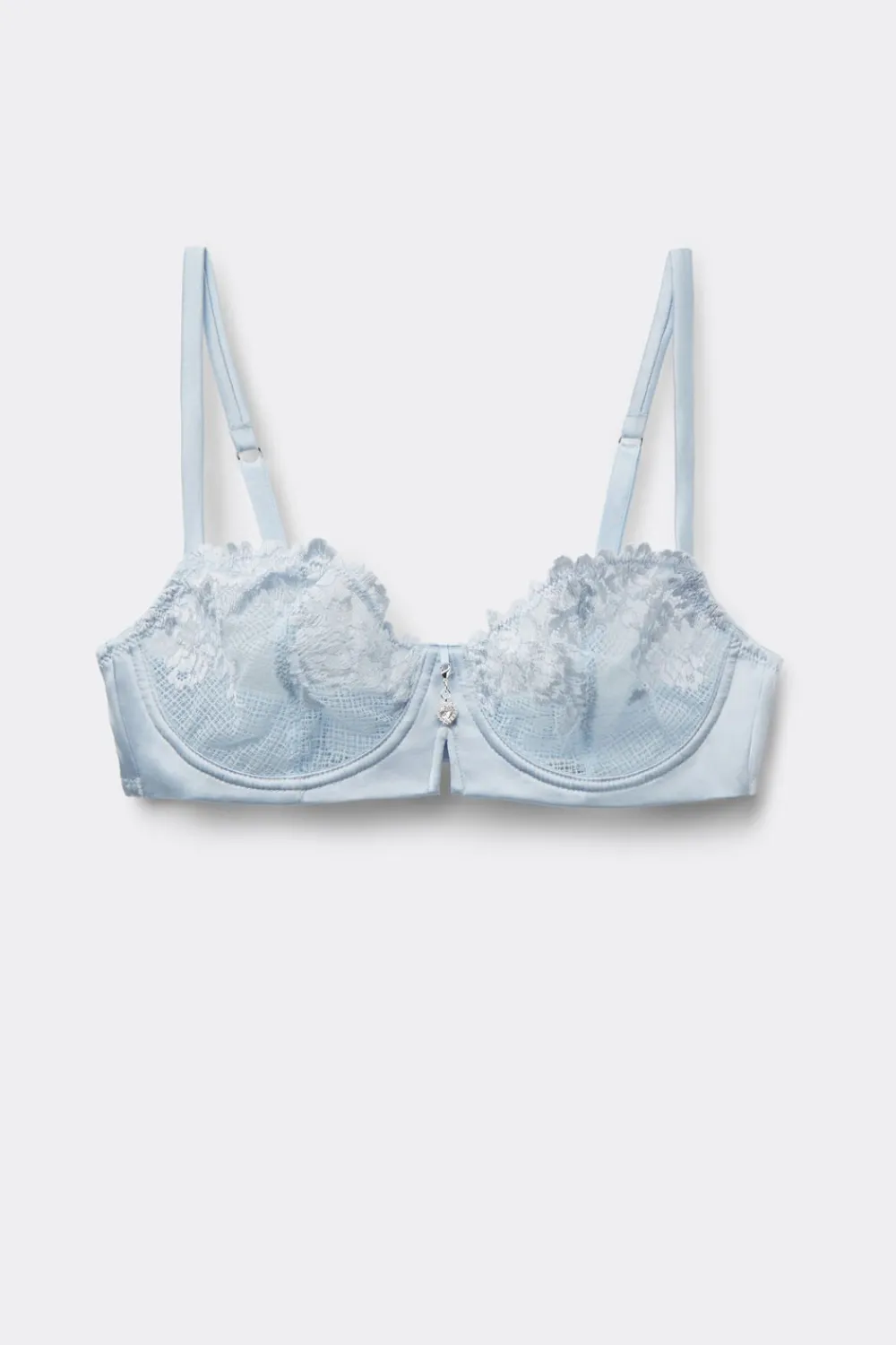 Balkonetki|Z Fiszbinami>Intimissimi Biustonosz Balkonetka Denise z Jedwabiu i Koronki Silky Flowers jasnoniebieski - 060k - blue water