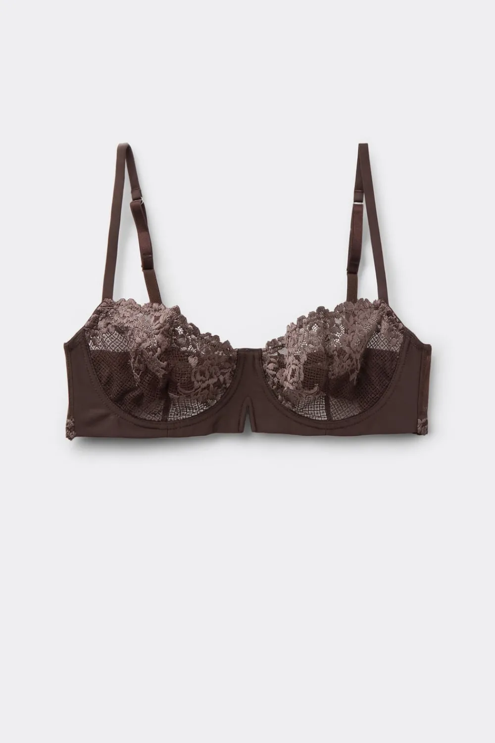 Balkonetki|Z Fiszbinami>Intimissimi Biustonosz Balkonetka Denise Pretty Flowers brązowy - 705j - brąz mokka