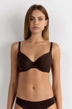 Balkonetki|Z Fiszbinami>Intimissimi Biustonosz balkonetka Francesca z mikrofibry Ultralight brązowy - 705j - brąz mokka