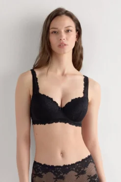 Balkonetki|Z Fiszbinami>Intimissimi Biustonosz Balkonetka Sofia Pretty Flowers czarny - 019 - czarny