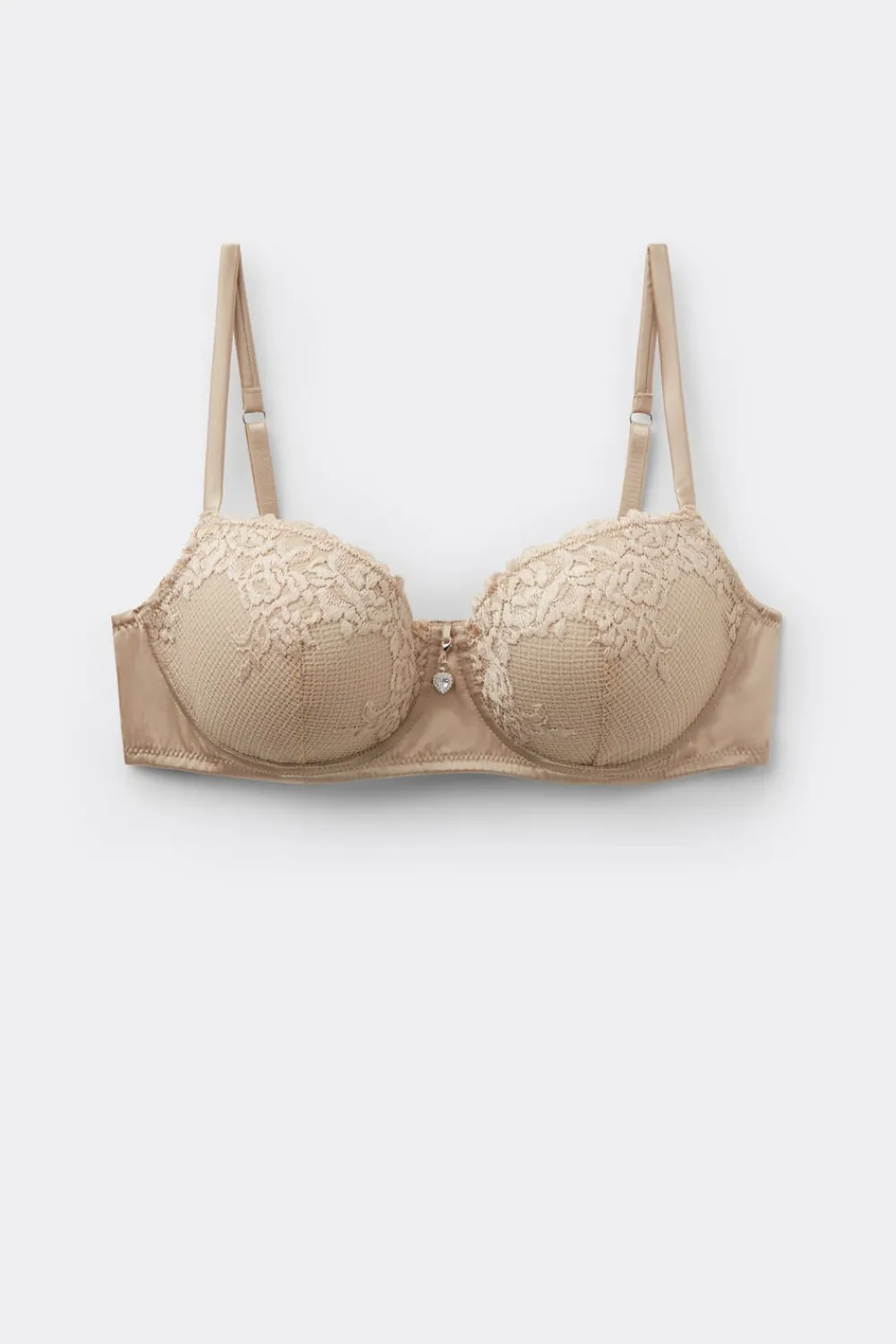 Balkonetki|Z Fiszbinami>Intimissimi Biustonosz Balkonetka Sofia z Jedwabiu i Koronki Silky Flowers naturalny - 447j - mandorla beige