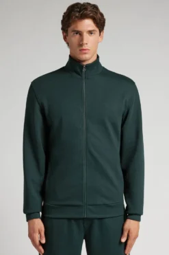 Swetry / Bluzy>Intimissimi Bluza Techniczna Zapinana na Zamek zielony - 132j - verde scuro