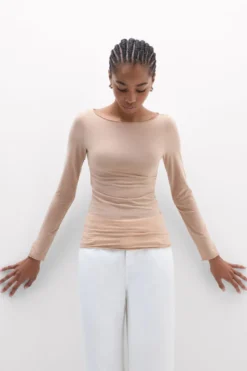 Bluzki Z Długim Rękawem|Bawełna Ultralight>Intimissimi Bluzka z Dekoltem w Łódkę z Bawełny Ultralight Cotton naturalny - 044 - honey
