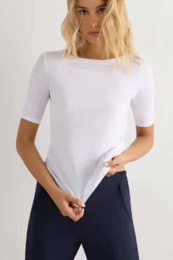 T-shirty|Fresh Bamboo>Intimissimi Bluzka z Dekoltem w Łódkę z Tkaniny Fresh Bamboo - 7478 - bianco latte