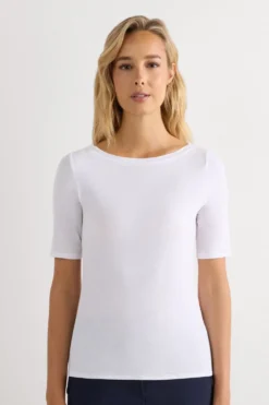 T-shirty|Fresh Bamboo>Intimissimi Bluzka z Dekoltem w Łódkę z Tkaniny Fresh Bamboo - 7478 - bianco latte