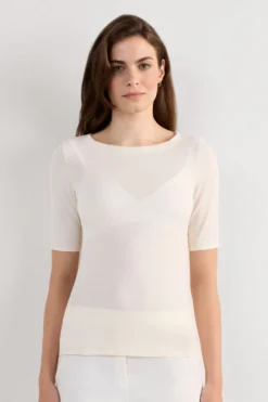 T-shirty|Fresh Bamboo>Intimissimi Bluzka z Dekoltem w Łódkę z Tkaniny Fresh Bamboo kremowy - 612i - vaniglia