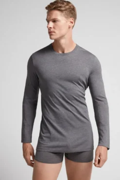 Bluzki Z Długim Rękawem|Bawełna Superior>Intimissimi Bluzka z Długim Rękawem 100% Bawełny Superior ciemnoszary - 5227 - grafite melange