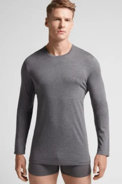 Bluzki Z Długim Rękawem|Bawełna Superior>Intimissimi Bluzka z Długim Rękawem 100% Bawełny Superior ciemnoszary - 5227 - grafite melange