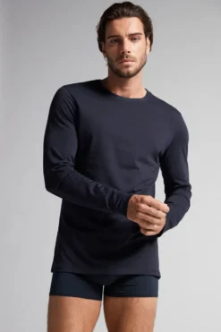 Bluzki Z Długim Rękawem|Bawełna Superior>Intimissimi Bluzka z Długim Rękawem 100% Bawełny Superior niebieski - 800 - blu notte