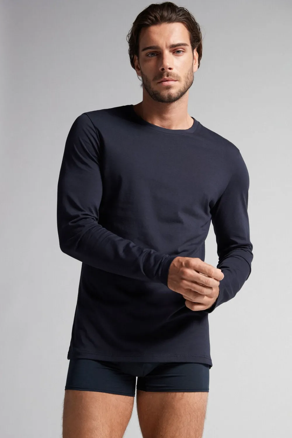 Bluzki Z Długim Rękawem|Bawełna Superior>Intimissimi Bluzka z Długim Rękawem 100% Bawełny Superior niebieski - 800 - blu notte