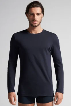 Bluzki Z Długim Rękawem|Bawełna Superior>Intimissimi Bluzka z Długim Rękawem 100% Bawełny Superior niebieski - 800 - blu notte
