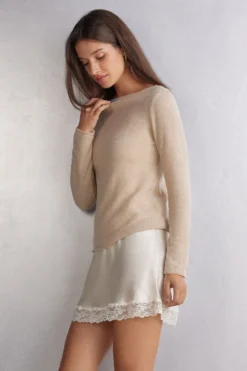 Bluzki Z Długim Rękawem|Odzież Domowa>Intimissimi Bluzka z Długim Rękawem 100% Kaszmir beige - 712j - beż melanż