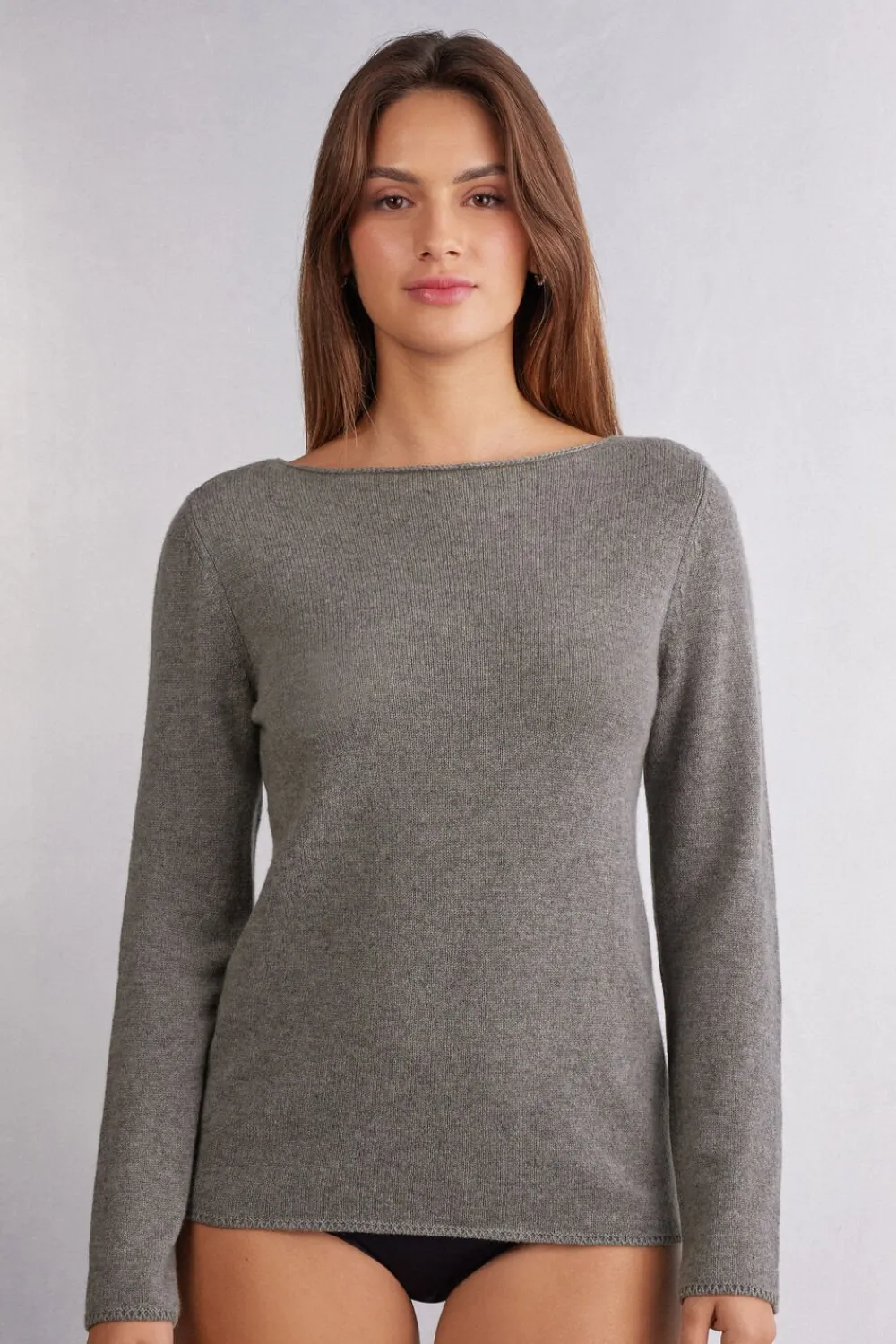 Bluzki Z Długim Rękawem|Odzież Domowa>Intimissimi Bluzka z Długim Rękawem 100% Kaszmir szary - 456j - medium grey mel