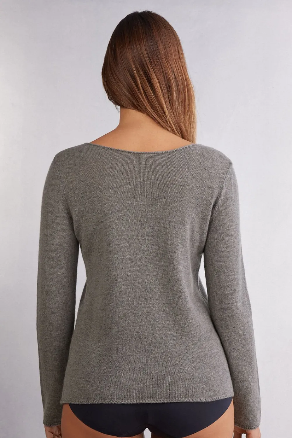 Bluzki Z Długim Rękawem|Odzież Domowa>Intimissimi Bluzka z Długim Rękawem 100% Kaszmir szary - 456j - medium grey mel