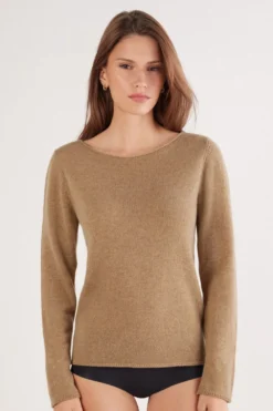 Bluzki Z Długim Rękawem|Odzież Domowa>Intimissimi Bluzka z Długim Rękawem 100% Kaszmir naturalny - 982j - camel melange