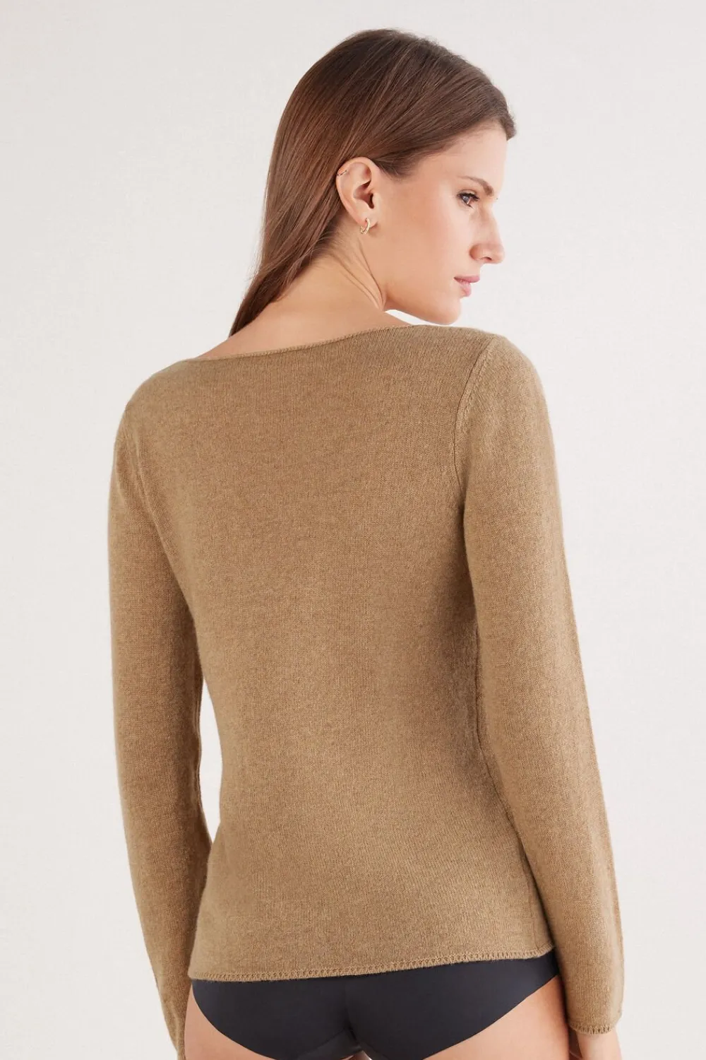 Bluzki Z Długim Rękawem|Odzież Domowa>Intimissimi Bluzka z Długim Rękawem 100% Kaszmir naturalny - 982j - camel melange