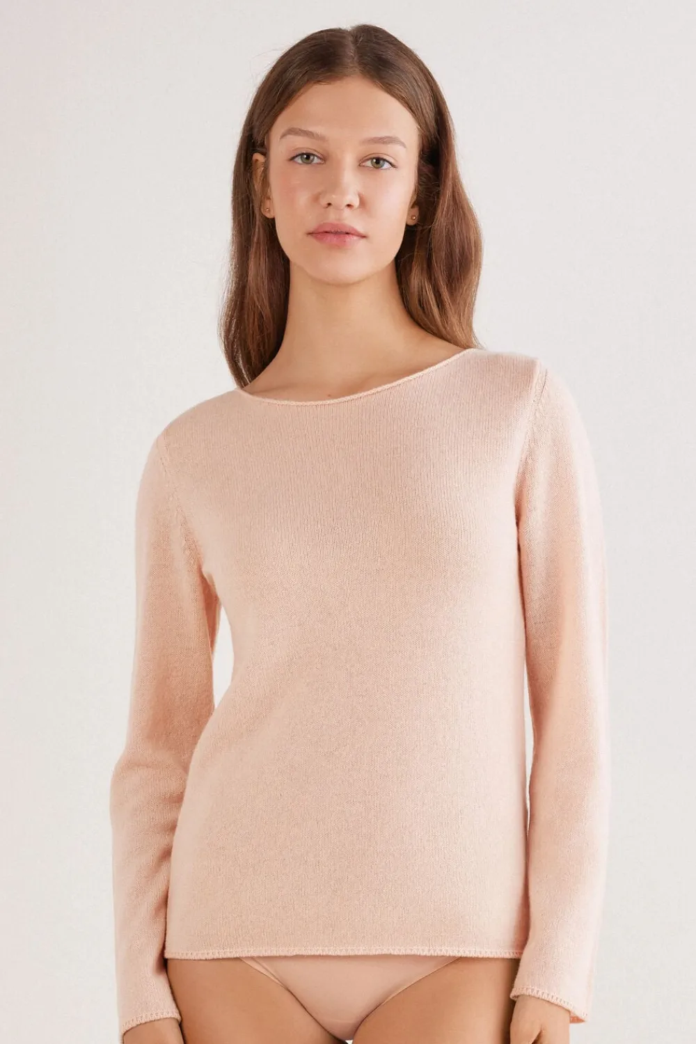Bluzki Z Długim Rękawem|Odzież Domowa>Intimissimi Bluzka z Długim Rękawem 100% Kaszmir - 852j - blushing pink