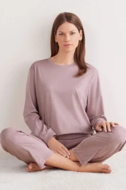 Piżamy Długie>Intimissimi Bluzka z Długim Rękawem z Bawełny Elevated Cotton fioletowy - 947j - shadow mauve