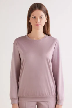 Piżamy Długie>Intimissimi Bluzka z Długim Rękawem z Bawełny Elevated Cotton fioletowy - 947j - shadow mauve