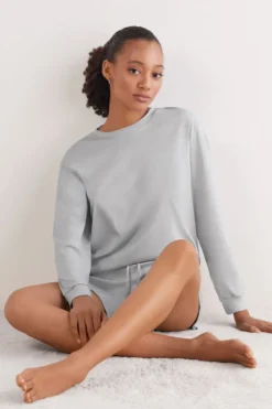 Piżamy Długie>Intimissimi Bluzka z Długim Rękawem z Bawełny Elevated Cotton szary - 946j - shell grey