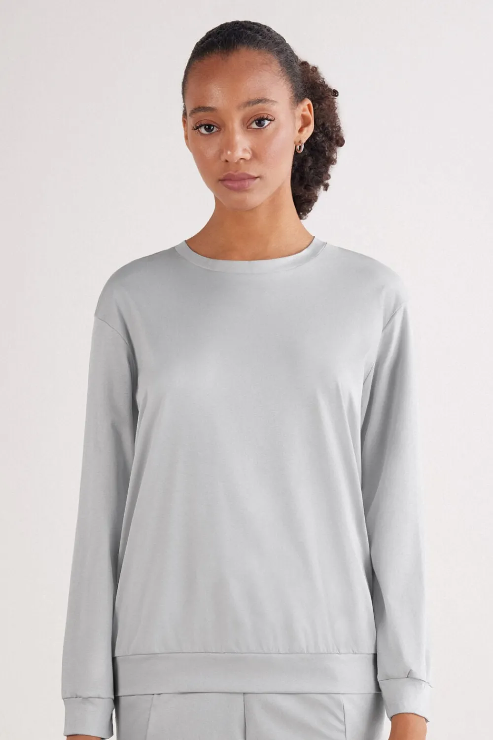 Piżamy Długie>Intimissimi Bluzka z Długim Rękawem z Bawełny Elevated Cotton szary - 946j - shell grey