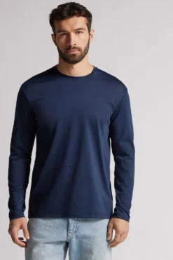 Polo|Bluzki Z Długim Rękawem>Intimissimi Bluzka z Długim Rękawem z Merceryzowanej Bawełny filo Premium niebieski - 490j - blu navy