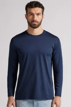 Polo|Bluzki Z Długim Rękawem>Intimissimi Bluzka z Długim Rękawem z Merceryzowanej Bawełny filo Premium niebieski - 490j - blu navy