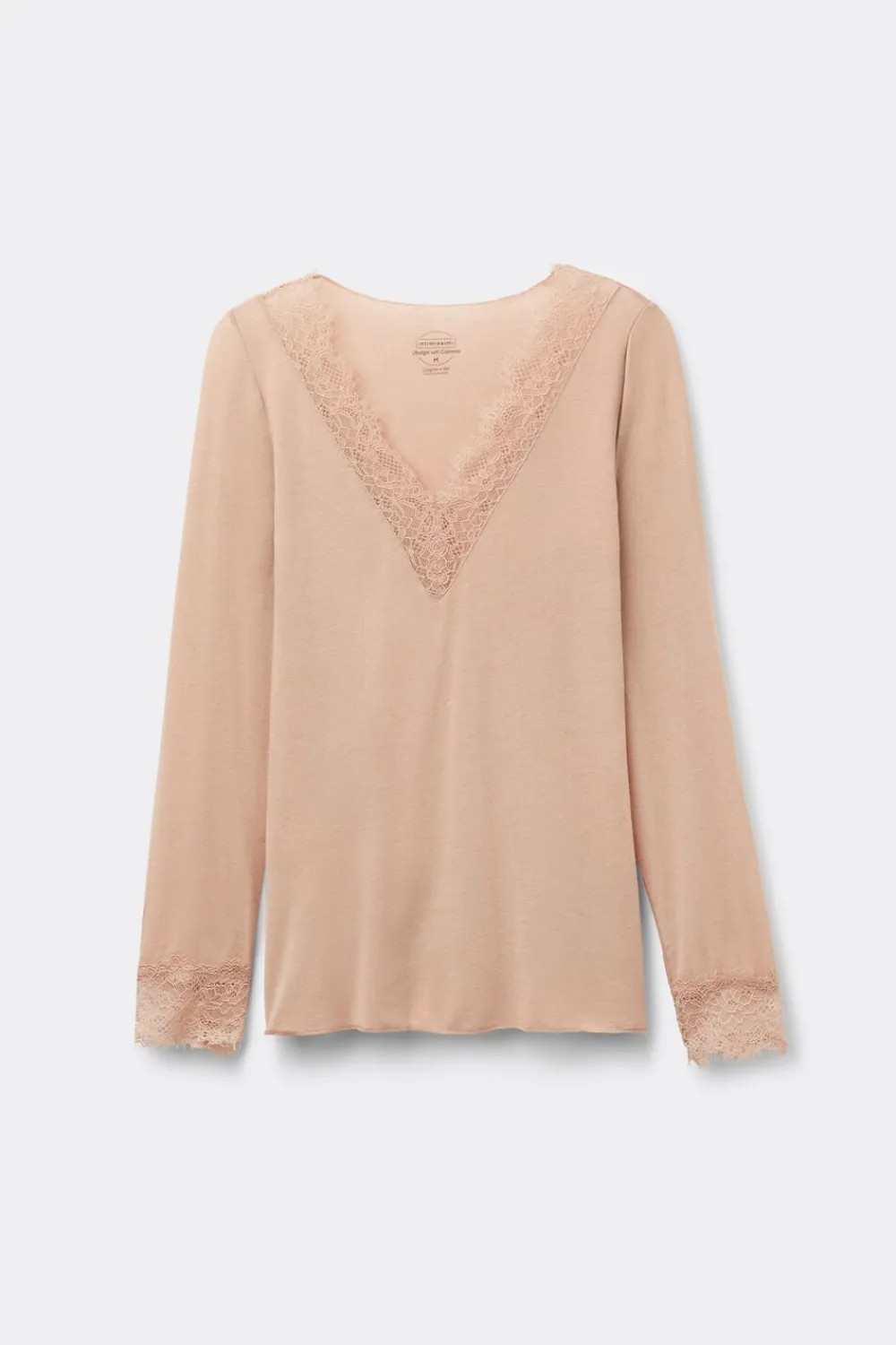 Bluzki Z Długim Rękawem|Ultralight Z Kaszmirem>Intimissimi Bluzka z długim rękawem z modalu i kaszmiru z koronką naturalny - 044 - honey