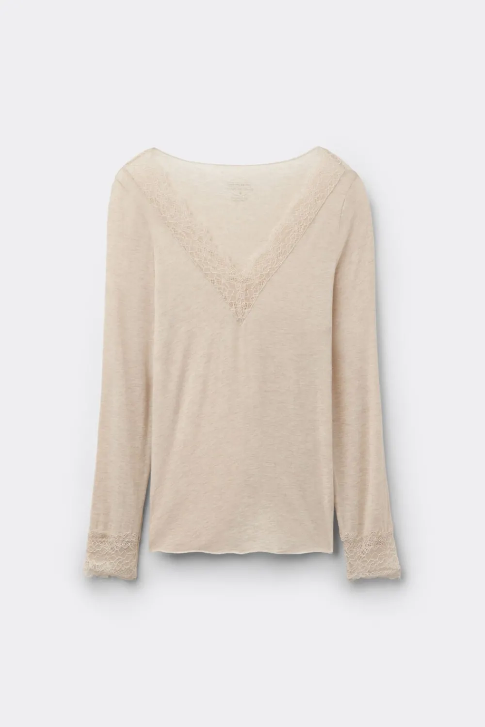 Bluzki Z Długim Rękawem|Ultralight Z Kaszmirem>Intimissimi Bluzka z długim rękawem z modalu i kaszmiru z koronką beige - 036k - beige melange