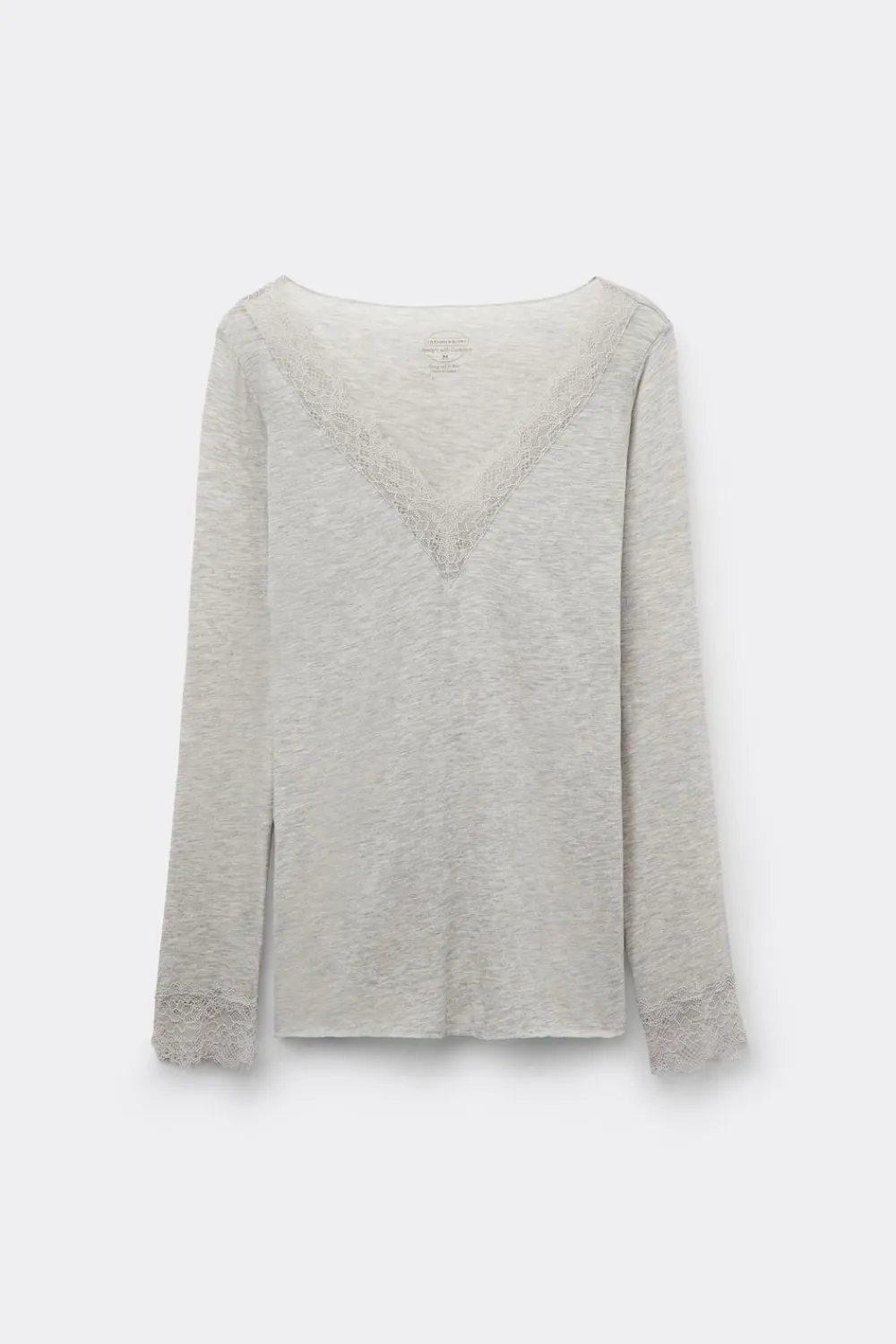Bluzki Z Długim Rękawem|Ultralight Z Kaszmirem>Intimissimi Bluzka z długim rękawem z modalu i kaszmiru z koronką szary - 035k - grigio melange chiaro