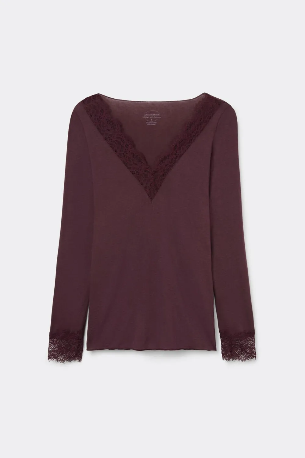 Bluzki Z Długim Rękawem|Ultralight Z Kaszmirem>Intimissimi Bluzka z długim rękawem z modalu i kaszmiru z koronką - 028k - dark burgundy