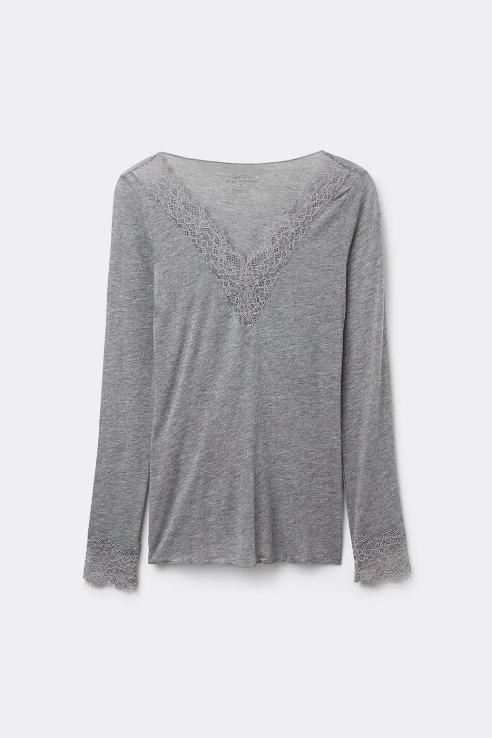 Bluzki Z Długim Rękawem|Ultralight Z Kaszmirem>Intimissimi Bluzka z długim rękawem z modalu i kaszmiru z koronką szary - 456j - medium grey mel