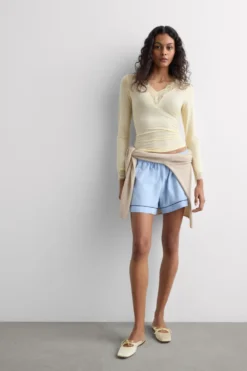 Bluzki Z Długim Rękawem|Ultralight Z Kaszmirem>Intimissimi Bluzka z długim rękawem z modalu i kaszmiru z koronką żółty - 112k - flan yellow
