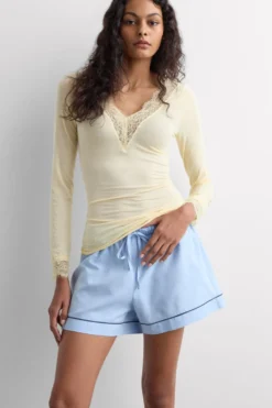 Bluzki Z Długim Rękawem|Ultralight Z Kaszmirem>Intimissimi Bluzka z długim rękawem z modalu i kaszmiru z koronką żółty - 112k - flan yellow