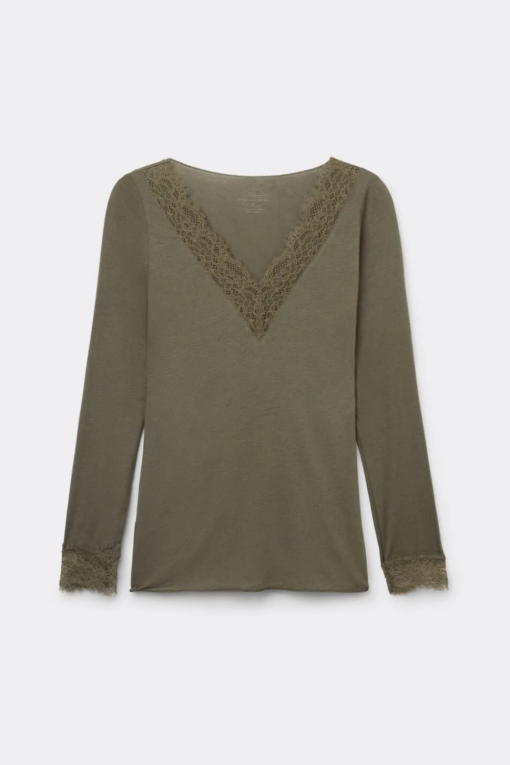 Bluzki Z Długim Rękawem|Ultralight Z Kaszmirem>Intimissimi Bluzka z długim rękawem z modalu i kaszmiru z koronką zielony - 660j - safari green