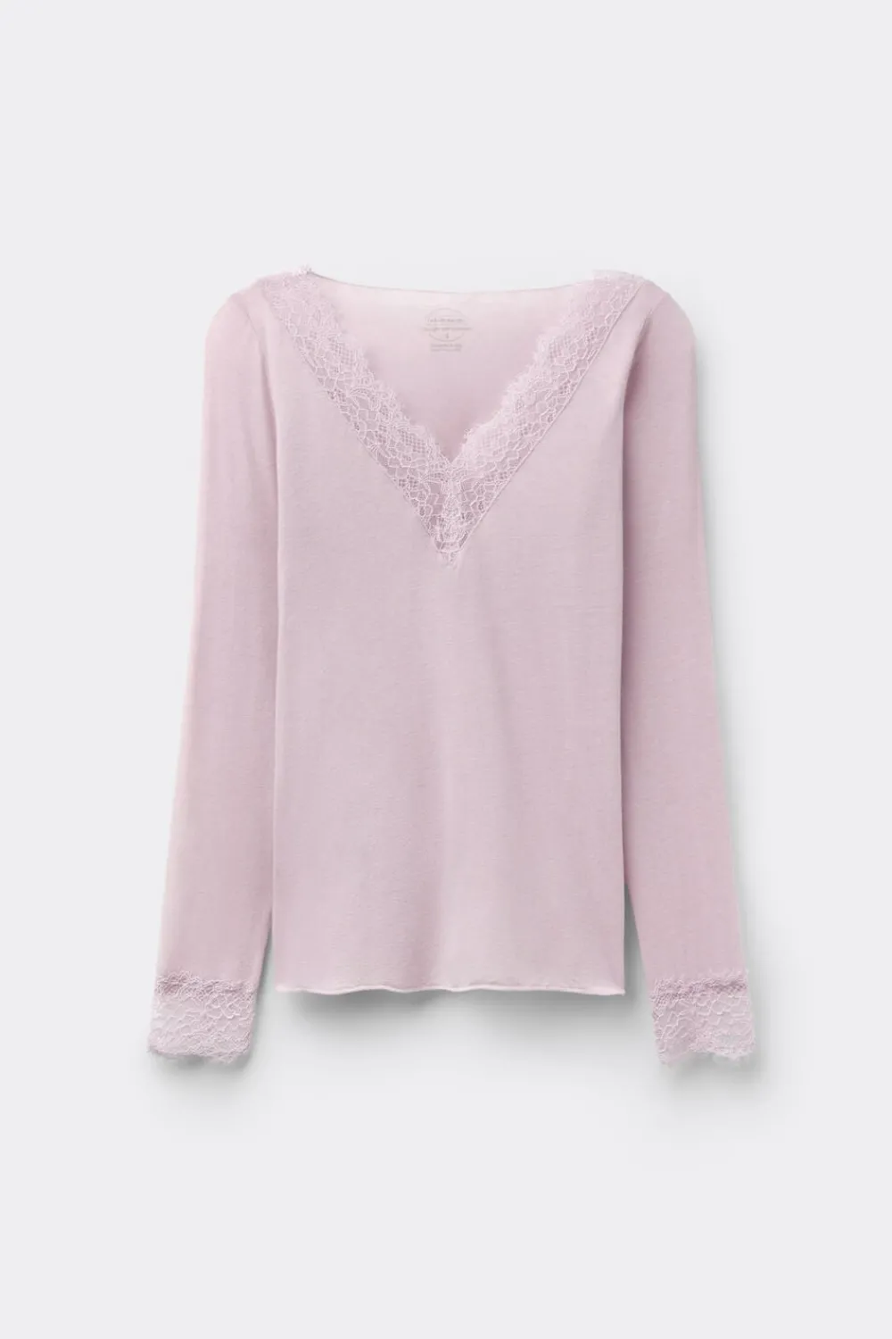 Bluzki Z Długim Rękawem|Ultralight Z Kaszmirem>Intimissimi Bluzka z długim rękawem z modalu i kaszmiru z koronką fioletowy - 056k - quartz lilac