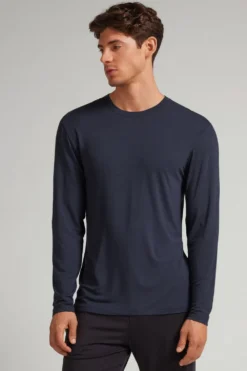 Bluzki Z Długim Rękawem|Soft Silk>Intimissimi Bluzka z Długim Rękawem z Tkaniny Soft Silk niebieski - 800 - blu notte