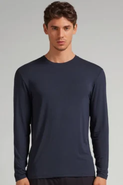 Bluzki Z Długim Rękawem|Soft Silk>Intimissimi Bluzka z Długim Rękawem z Tkaniny Soft Silk niebieski - 800 - blu notte