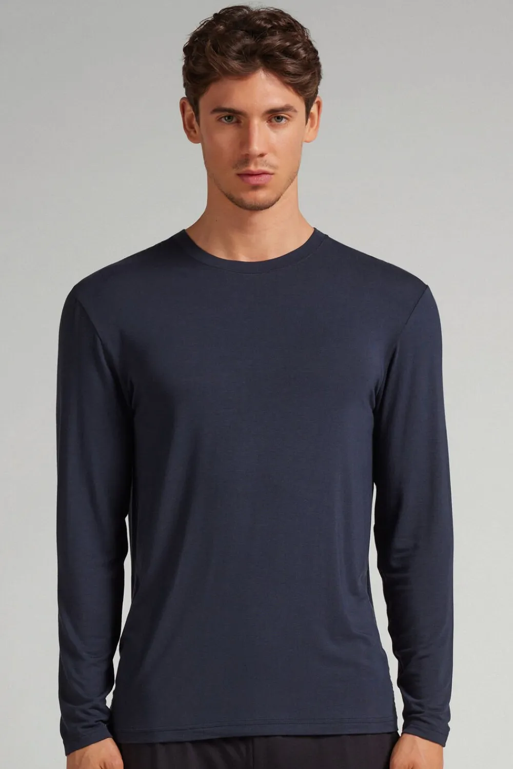Bluzki Z Długim Rękawem|Soft Silk>Intimissimi Bluzka z Długim Rękawem z Tkaniny Soft Silk niebieski - 800 - blu notte