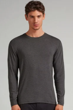 Bluzki Z Długim Rękawem|Soft Silk>Intimissimi Bluzka z Długim Rękawem z Tkaniny Soft Silk szary - 040 - grigio scuro melange