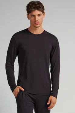 Bluzki Z Długim Rękawem|Soft Silk>Intimissimi Bluzka z Długim Rękawem z Tkaniny Soft Silk czarny - 019 - czarny